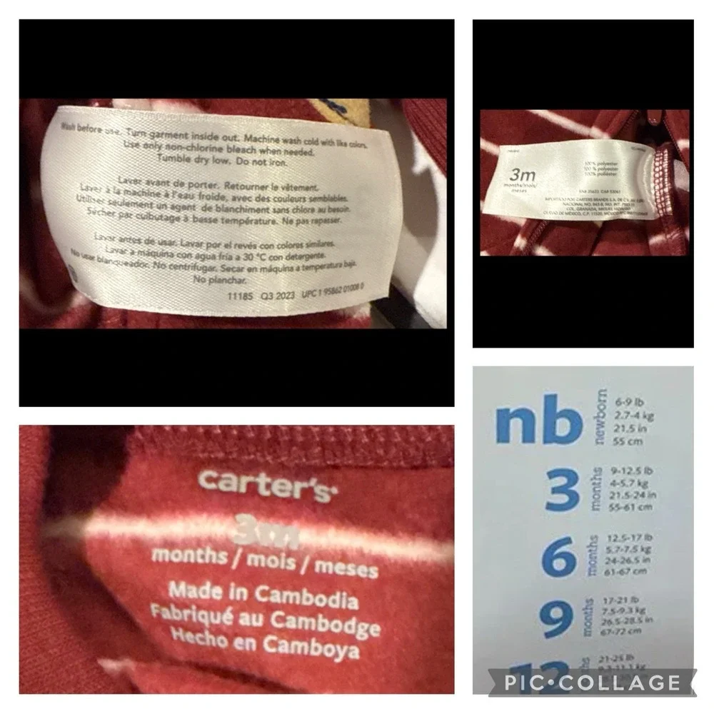 Baby Boy Clothes‎ Carter's Newborn Fleece Burgundy Fox Footed Outfit Size 3M New